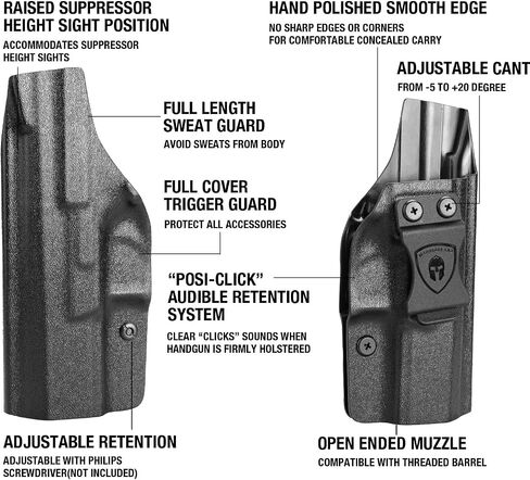 حافظة كيديكس مخفية من WARRIORLAND مناسبة لـ CZ P-10 C & CZ P-10 S، حزام الخصر الداخلي IWB | غير قادر على تعديل | الاحتفاظ بـ "Posi-Click" | واقي عرق كامل الطول، خيار اليد اليمنى/اليد اليسرى in Kuwait