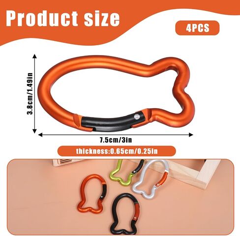 4 Pcs Fish Carabiner Keychain Clips Mini Carabiner 3 inch Aluminum Fish Shape Keychain Clips, Quick Release Auto Locking Spring Loaded, Durable Key Chain for Camping Hiking Traveling in Saudi Arabia