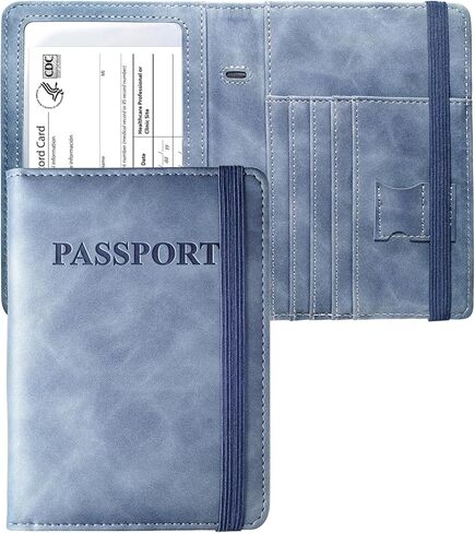 Mymazn Black Passport Holder Passport Wallet with Clear Pocket Passport and Vaccine Card Holder Combo Passport Cover Passport Case with RFID Blocking Clear Pocket for Vaccine Card (black) in Kuwait