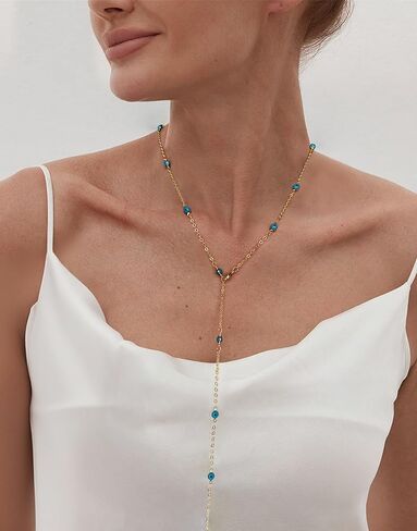 S.J JEWELRY للسيدات مصنوع يدويًا CZ بسيط ورقيق مطلي بالذهب عيار 14 قيراط/مطلي بالذهب الوردي/مطلي بالفضة قلادة لاريا بسيطة قابلة للتعديل على شكل حرف Y in Saudi Arabia