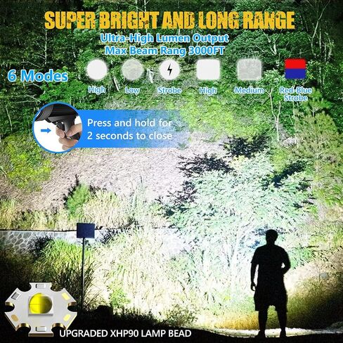 Spotlight 100000 Lumens, 6 Modes Led Rechargeable Spotlight Flashlight As Seen on TV with Tripod, Color Filters, Super Bright Solar Spot Lights Outdoor Handheld for Hunting, Boating, Camping in Saudi Arabia