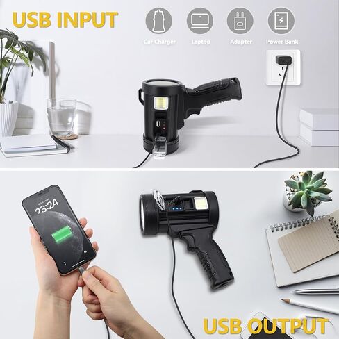 Spotlight 100000 Lumens, 6 Modes Led Rechargeable Spotlight Flashlight As Seen on TV with Tripod, Color Filters, Super Bright Solar Spot Lights Outdoor Handheld for Hunting, Boating, Camping in Saudi Arabia