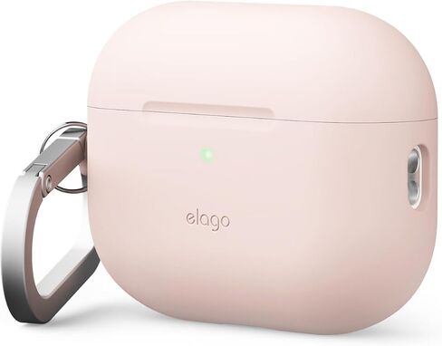 جراب elago متوافق مع AirPods Pro 3 - جراب من السيليكون الفاخر مع حلقة تسلق، يدعم الشحن اللاسلكي، مقاوم للصدمات، حماية كاملة، ملحقات سماعات الرأس (وردي رملي) in Saudi Arabia