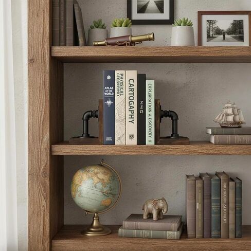 MyGift Industrial Pipe & Gray Wood 6-inch Metal Bookends, 1-Pair in Saudi Arabia