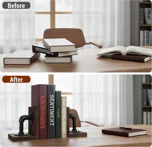 MyGift Industrial Pipe & Gray Wood 6-inch Metal Bookends, 1-Pair in Saudi Arabia