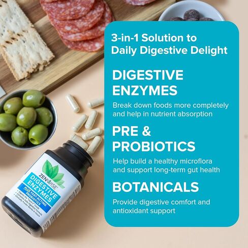Zenwise Digestive Enzymes - Probiotic Multi Enzymes with Probiotics and Prebiotics for Digestive Health + Bloating Relief for Women and Men, Bromelain and More for Gut Health and Digestion - 180 Count in Kuwait