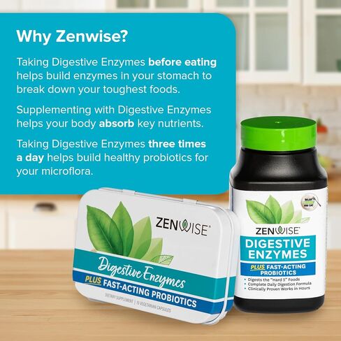Zenwise Digestive Enzymes - Probiotic Multi Enzymes with Probiotics and Prebiotics for Digestive Health + Bloating Relief for Women and Men, Bromelain and More for Gut Health and Digestion - 180 Count in Kuwait