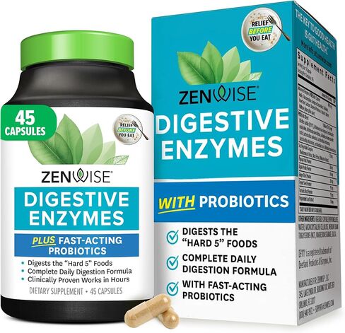 Zenwise Digestive Enzymes - Probiotic Multi Enzymes with Probiotics and Prebiotics for Digestive Health + Bloating Relief for Women and Men, Bromelain and More for Gut Health and Digestion - 180 Count in Kuwait