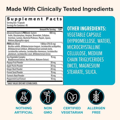 Zenwise Digestive Enzymes - Probiotic Multi Enzymes with Probiotics and Prebiotics for Digestive Health + Bloating Relief for Women and Men, Bromelain and More for Gut Health and Digestion - 180 Count in Kuwait