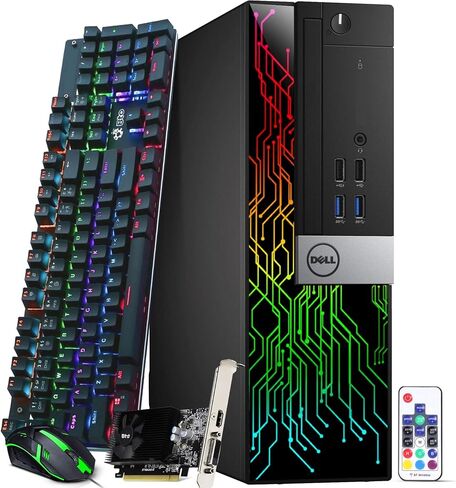 Dell Gaming Desktop Computer PC - Intel Core i7-6th Gen - 16GB DDR4 RAM - 512GB SSD - GeForce GTX 1050 Ti - RGB Desktop - RGB Keyboard & Mouse - WiFi - Windows 11 Pro (Renewed) in Saudi Arabia