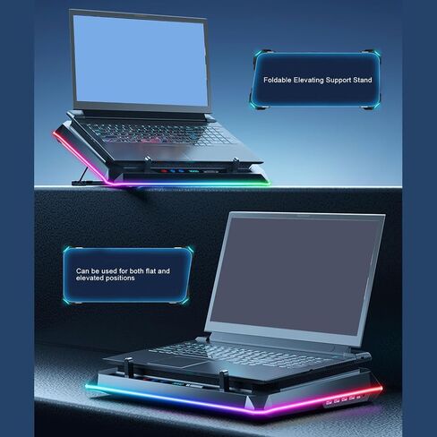 Gugxiom Gaming Laptop Cooling Pad, 14 cm Turbo Fan with Magnetic Sealing Foam, 5 Height Adjustable Stand + 4 Port USB Hub, RGB 10 Mode Lighting, Fits 1519 Notebooks in Saudi Arabia