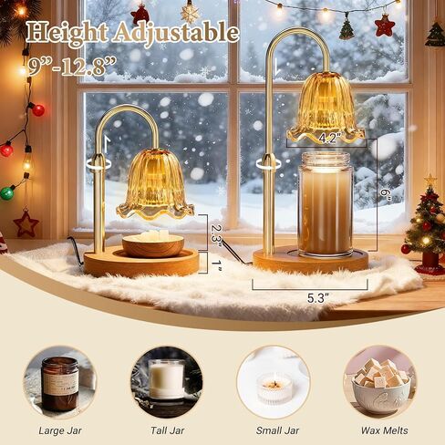 WarmEmbrace Candle Warmer Lamp with Timer Dimmable Light & Adjustable Height, Birthday Gifts for Women Mom Girl,House Warming Gift New Home Decor,Wax Melt Warmer for Jar Candles with 2 Bulbs/Gold in Saudi Arabia
