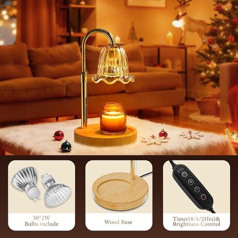 WarmEmbrace Candle Warmer Lamp with Timer Dimmable Light & Adjustable Height, Birthday Gifts for Women Mom Girl,House Warming Gift New Home Decor,Wax Melt Warmer for Jar Candles with 2 Bulbs/Gold in Saudi Arabia