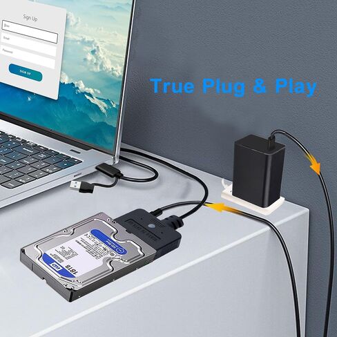 محول USB 3.0 إلى SATA، محول محرك الأقراص الصلبة USB A & Type C 2.5/3.5 بوصة مع مصدر طاقة 30 وات، نقل عالي السرعة UASP 5 جيجابت في الثانية، التوصيل والتشغيل لنظام التشغيل Windows/Mac/Linux (كابل 3.2 قدم) in Kuwait