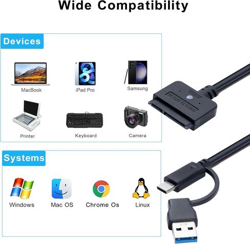 محول USB 3.0 إلى SATA، محول محرك الأقراص الصلبة USB A & Type C 2.5/3.5 بوصة مع مصدر طاقة 30 وات، نقل عالي السرعة UASP 5 جيجابت في الثانية، التوصيل والتشغيل لنظام التشغيل Windows/Mac/Linux (كابل 3.2 قدم) in Kuwait