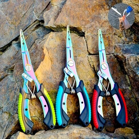 Saltwater Fishing Pliers, Split Ring Pliers with Safety Lock, with Sheath and Lanyard Green in Saudi Arabia