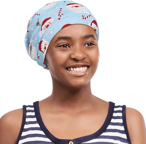 Kids Beanie Sleep Hats Bonnet for Night Sleeping Skull Cap to Keep Hair Smooth Adjustable Black in Saudi Arabia