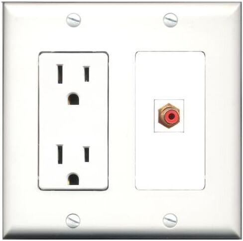 RiteAV - 15 Amp Power Outlet and 1 Port RCA Red Decorative Type Wall Plate White in Saudi Arabia
