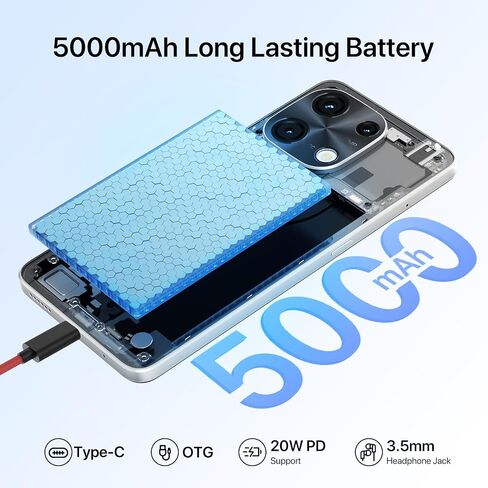 UMIDIGI Note 100 Phone, NFC Dual SIM Unlocked Phone,12(6+6) GB+128GB Expand 1TB Android 14 Phones,6.8''HD+120Hz Display,50MP Camera, 5000mAh+20W Fast Charge Cell Phones,Face ID+Fingerprint,GPS in Saudi Arabia