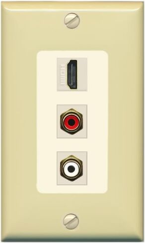 RiteAV HDMI and 2 RCA (Red/White) Wall Plate - 1 Gang Decorative [Ivory/Ivory] in Saudi Arabia