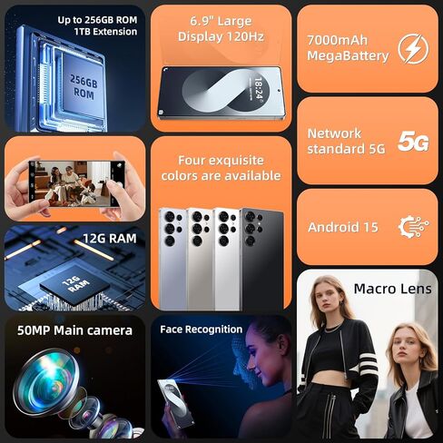 هاتف خلوي S25 Ultra غير مقفل 2025- أندرويد 15، مع قلم مدمج، شاشة عالية الدقة 6.9 بوصة، 12 جيجابايت + 256 جيجابايت/1 تيرابايت، بطارية 7000 مللي أمبير في الساعة، هاتف ذكي أندرويد، كاميرا 108 ميجابكسل، فتح الوجه/نظام تحديد المواقع العالمي/ هاتف 5G - أزرق in Kuwait