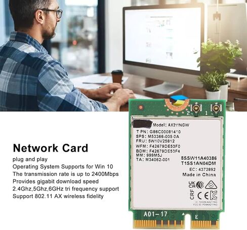 M.2 Network Card Ax211ngw Network Card Triple Band Wireless Adapter Network Card M.2 Network Card Ax211ngw M.2 Key E Cnvio 2 Triple Frequency 802.11ac Bt5.2 Wireless WiFi Adapter in Saudi Arabia