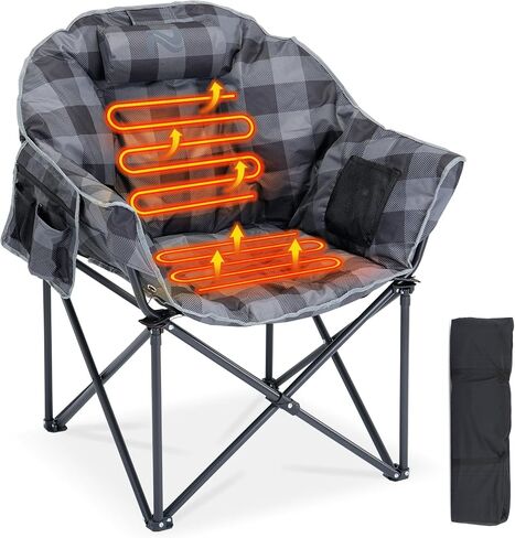 Oversized Heated Camping Chair, Heated Chairs Outdoor Sports with 3 Heat Levels, Portable Folding Heated Outdoor Chair for Lawn Patio Lounge, Battery NOT Included in Saudi Arabia