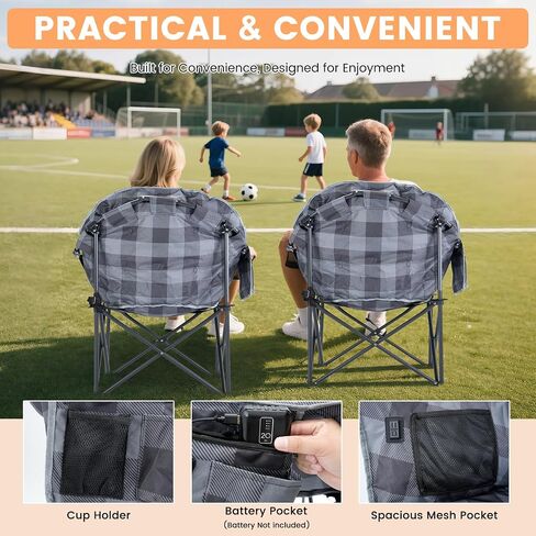 Oversized Heated Camping Chair, Heated Chairs Outdoor Sports with 3 Heat Levels, Portable Folding Heated Outdoor Chair for Lawn Patio Lounge, Battery NOT Included in Saudi Arabia