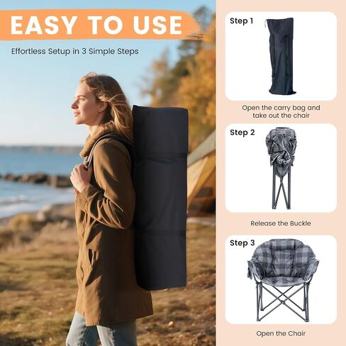 Oversized Heated Camping Chair, Heated Chairs Outdoor Sports with 3 Heat Levels, Portable Folding Heated Outdoor Chair for Lawn Patio Lounge, Battery NOT Included in Saudi Arabia