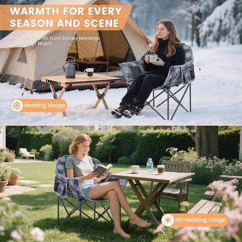 Oversized Heated Camping Chair, Heated Chairs Outdoor Sports with 3 Heat Levels, Portable Folding Heated Outdoor Chair for Lawn Patio Lounge, Battery NOT Included in Saudi Arabia