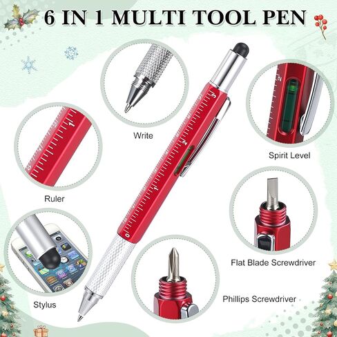 Pajean 24 Set Gifts Bulk for Men 6 in 1 Multi Tool Pens with Ruler Level Stylus Screwdriver Bookmarks Cards for Men Dad Husband Staff Coworker Church Xmas Holiday Party Favors(Christmas) in Saudi Arabia