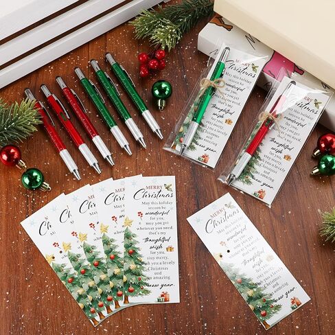 Pajean 24 Set Gifts Bulk for Men 6 in 1 Multi Tool Pens with Ruler Level Stylus Screwdriver Bookmarks Cards for Men Dad Husband Staff Coworker Church Xmas Holiday Party Favors(Christmas) in Saudi Arabia