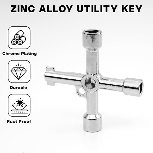 4 Way Multifunction Utility Key, 4 In 1 Universal Cross Key for Meter Box Electrical Cabinet Opening (Silver) in Saudi Arabia