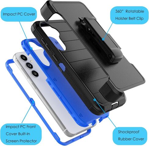 Njjex Rugged Case for Samsung Galaxy S23 FE 5G, for Galaxy S23 FE 5G Case with Belt Clip Holster, Built-in Screen Protector Heavy Duty Locking Swivel Holster Kickstand Hard Shell Phone Cover [Black] in Saudi Arabia