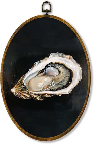 shiviody Fresh Oyster Canvas Wall Art Decor, Coastal Beach Home Decor, Dark Moody Seafood Oyster Shell Round Hanging Frame Prints Decorations for Beach House Kitchen Dining Room 10"x10" in Saudi Arabia