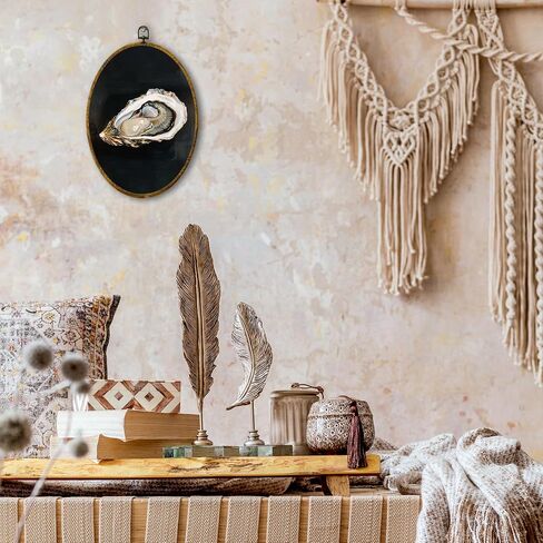 shiviody Fresh Oyster Canvas Wall Art Decor, Coastal Beach Home Decor, Dark Moody Seafood Oyster Shell Round Hanging Frame Prints Decorations for Beach House Kitchen Dining Room 10"x10" in Saudi Arabia