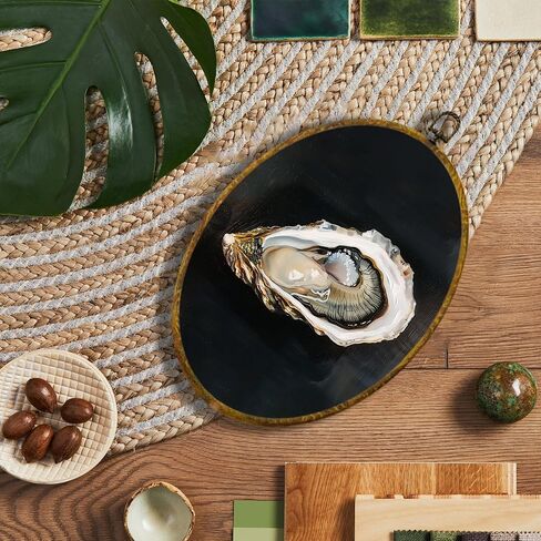 shiviody Fresh Oyster Canvas Wall Art Decor, Coastal Beach Home Decor, Dark Moody Seafood Oyster Shell Round Hanging Frame Prints Decorations for Beach House Kitchen Dining Room 10"x10" in Saudi Arabia