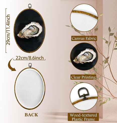 shiviody Fresh Oyster Canvas Wall Art Decor, Coastal Beach Home Decor, Dark Moody Seafood Oyster Shell Round Hanging Frame Prints Decorations for Beach House Kitchen Dining Room 10"x10" in Saudi Arabia
