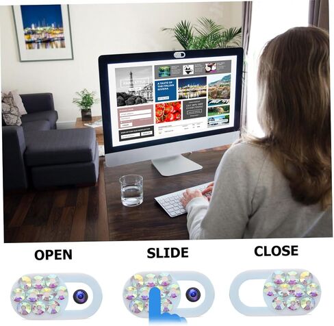 TEHAUX 4pcs Rhinestone Webcam Cover Slide Privacy Protector for Camera Lightweight and Easy to Install Compatible with Laptops and Phones Stylish Decorative Shield in Saudi Arabia