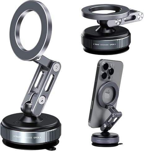 Vacuum Magnetic car Phone Mount,360° Joint Ball Adjustable Suction Cup Phone Mount for magsafe, Aluminum Alloy Telescopic Arm,Double-Sided Magnetic Phone Holder for Windshield Smooth Surface in Saudi Arabia