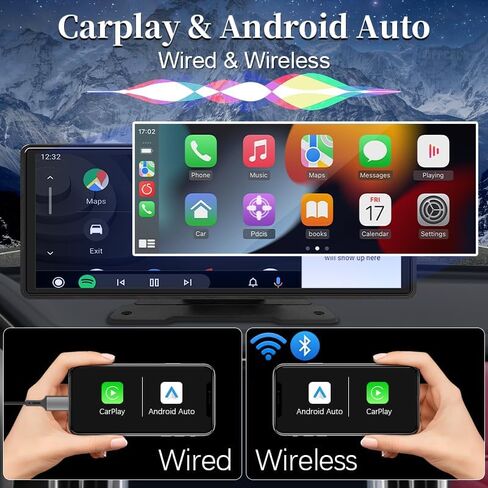 شاشة Carplay للسيارة، CarPlay المحمولة مقاس 10.26 بوصة ونظام Android التلقائي مع كاميرا عكسية، التحكم الصوتي/بلوتوث/Mirrorlink/AUX in Kuwait