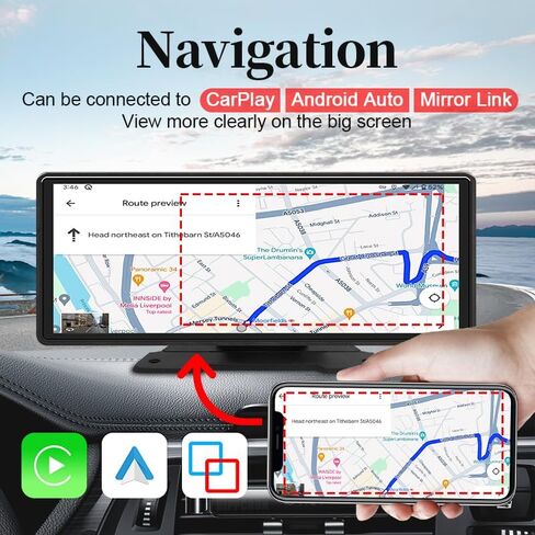 شاشة Carplay للسيارة، CarPlay المحمولة مقاس 10.26 بوصة ونظام Android التلقائي مع كاميرا عكسية، التحكم الصوتي/بلوتوث/Mirrorlink/AUX in Kuwait