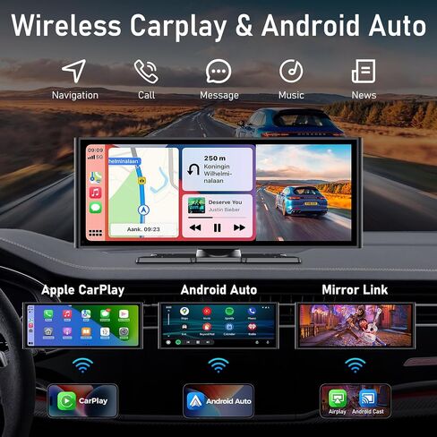 10.26 Inch Carplay Screen for Car, Wireless Carplay & Android Auto, with 4K Dash Cam & 1080P Backup Camera, Bluetooth, Navigation, Mirror Link, Voice Control, Carplay Tablet for All Vehicles in Saudi Arabia