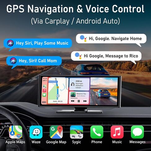 10.26 Inch Carplay Screen for Car, Wireless Carplay & Android Auto, with 4K Dash Cam & 1080P Backup Camera, Bluetooth, Navigation, Mirror Link, Voice Control, Carplay Tablet for All Vehicles in Saudi Arabia