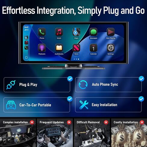 10.26 Inch Carplay Screen for Car, Wireless Carplay & Android Auto, with 4K Dash Cam & 1080P Backup Camera, Bluetooth, Navigation, Mirror Link, Voice Control, Carplay Tablet for All Vehicles in Saudi Arabia