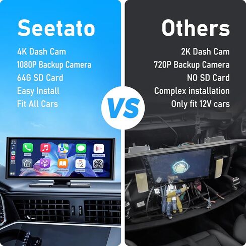 10.26 Inch Carplay Screen for Car, Wireless Carplay & Android Auto, with 4K Dash Cam & 1080P Backup Camera, Bluetooth, Navigation, Mirror Link, Voice Control, Carplay Tablet for All Vehicles in Saudi Arabia