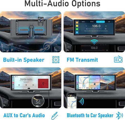 10.26 Inch Carplay Screen for Car, Wireless Carplay & Android Auto, with 4K Dash Cam & 1080P Backup Camera, Bluetooth, Navigation, Mirror Link, Voice Control, Carplay Tablet for All Vehicles in Saudi Arabia