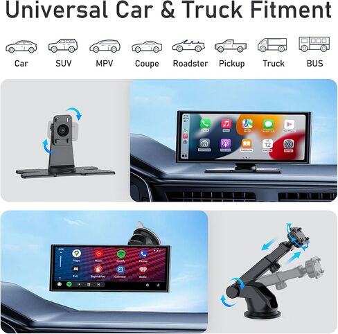 10.26 Inch Carplay Screen for Car, Wireless Carplay & Android Auto, with 4K Dash Cam & 1080P Backup Camera, Bluetooth, Navigation, Mirror Link, Voice Control, Carplay Tablet for All Vehicles in Saudi Arabia