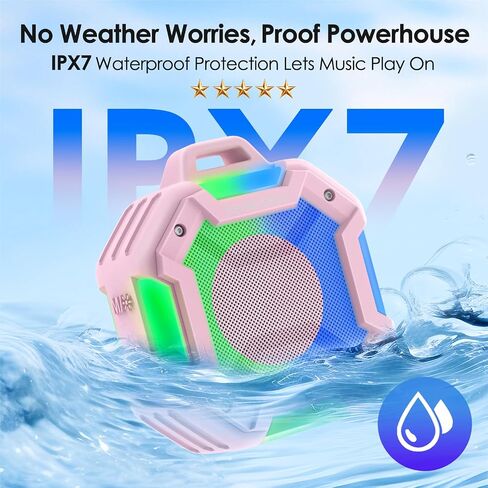 Bluetooth Shower Speaker, Portable Bluetooth Speakers IPX7 Waterproof Shower Speaker Wireless, Outdoor Speaker with Lights, TWS Stereo Pairing for Paddle Board/Beach/Pool/stocking stuffers, Black in Saudi Arabia