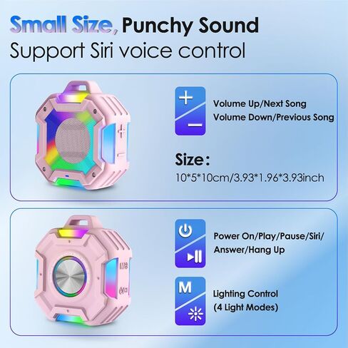 Bluetooth Shower Speaker, Portable Bluetooth Speakers IPX7 Waterproof Shower Speaker Wireless, Outdoor Speaker with Lights, TWS Stereo Pairing for Paddle Board/Beach/Pool/stocking stuffers, Black in Saudi Arabia